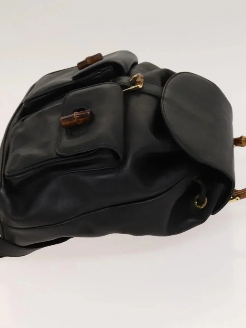 GUCCI Bamboo Backpack Leather Black Gold - Picture 6 of 16